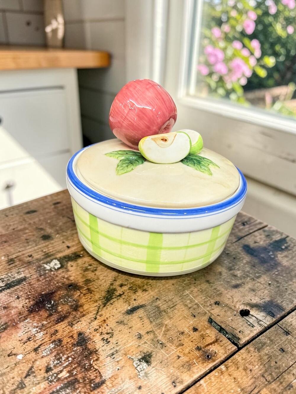 Vintage Bella Casa Ganz Apple Ceramic Covered Dish Cottagecore Kitchen Decor